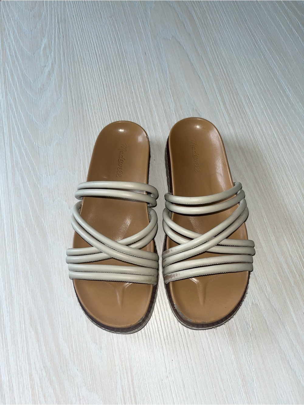 Madewell Tan Footbed Cream Multi-Strap Slide Sandals